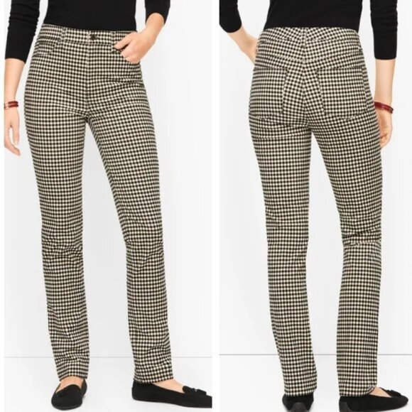 Talbots Black Buffalo Check Corduroy High-Waist Straight Leg Pants – 4P - Picture 1 of 8